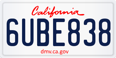 CA license plate 6UBE838