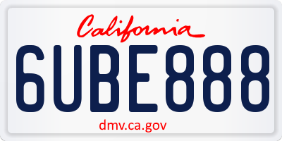 CA license plate 6UBE888