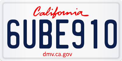 CA license plate 6UBE910