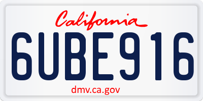 CA license plate 6UBE916
