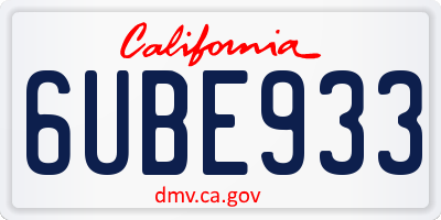 CA license plate 6UBE933