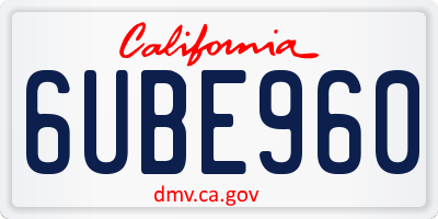 CA license plate 6UBE960
