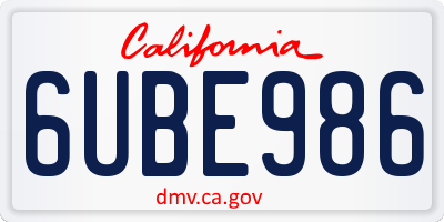 CA license plate 6UBE986
