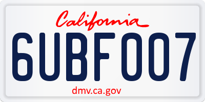 CA license plate 6UBF007