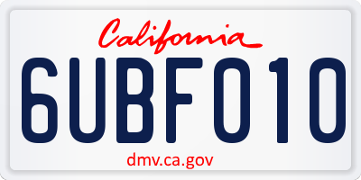 CA license plate 6UBF010