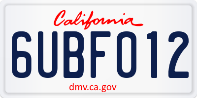 CA license plate 6UBF012
