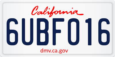 CA license plate 6UBF016