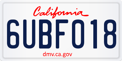 CA license plate 6UBF018