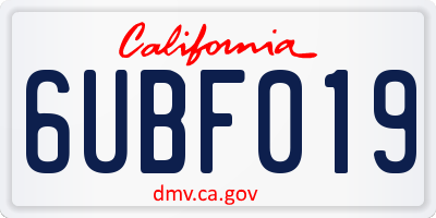 CA license plate 6UBF019