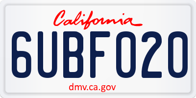 CA license plate 6UBF020