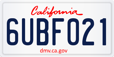 CA license plate 6UBF021