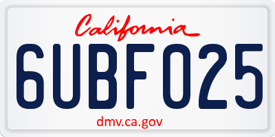 CA license plate 6UBF025