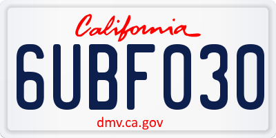CA license plate 6UBF030