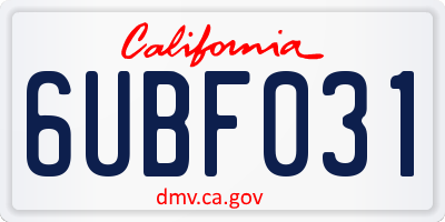 CA license plate 6UBF031