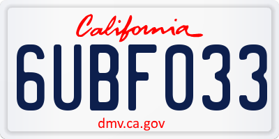 CA license plate 6UBF033