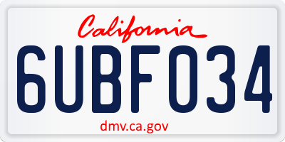 CA license plate 6UBF034