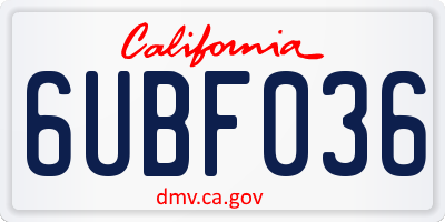 CA license plate 6UBF036