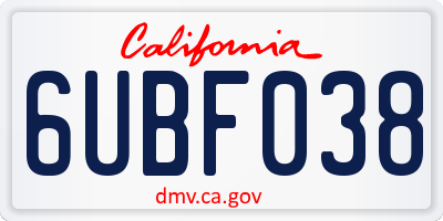CA license plate 6UBF038