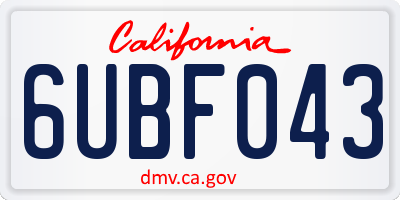 CA license plate 6UBF043