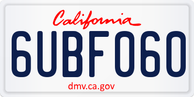 CA license plate 6UBF060