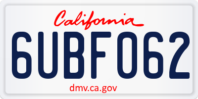 CA license plate 6UBF062