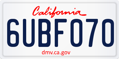 CA license plate 6UBF070