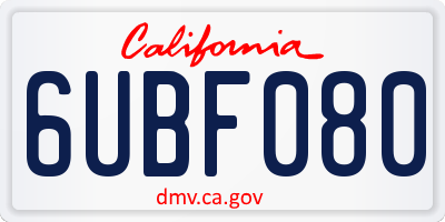 CA license plate 6UBF080