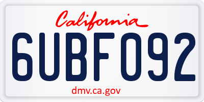 CA license plate 6UBF092
