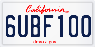 CA license plate 6UBF100