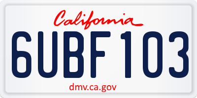 CA license plate 6UBF103