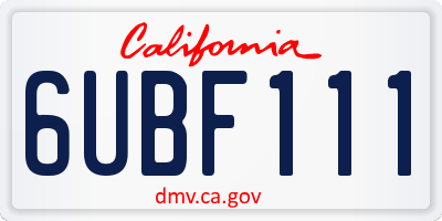 CA license plate 6UBF111