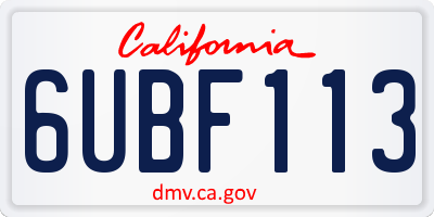 CA license plate 6UBF113