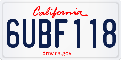 CA license plate 6UBF118