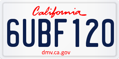 CA license plate 6UBF120