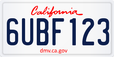 CA license plate 6UBF123