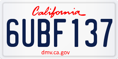 CA license plate 6UBF137