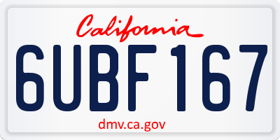 CA license plate 6UBF167