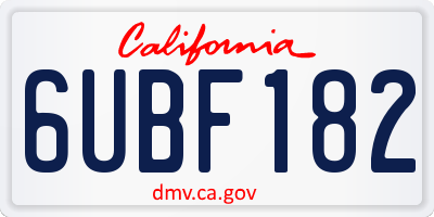 CA license plate 6UBF182