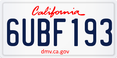 CA license plate 6UBF193