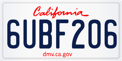 CA license plate 6UBF206