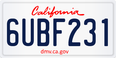 CA license plate 6UBF231