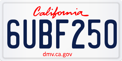 CA license plate 6UBF250