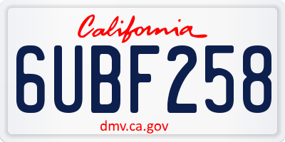 CA license plate 6UBF258