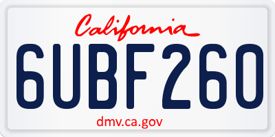CA license plate 6UBF260