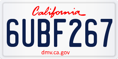 CA license plate 6UBF267