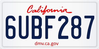 CA license plate 6UBF287