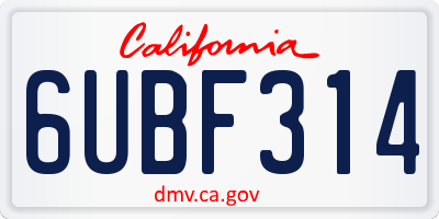 CA license plate 6UBF314