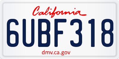 CA license plate 6UBF318