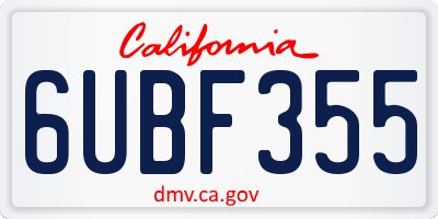 CA license plate 6UBF355