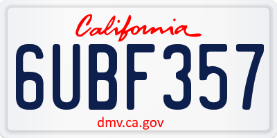 CA license plate 6UBF357